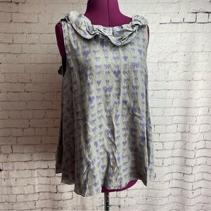 Maria Bonita extra sleeveless blouse gray with purple bow print size 8